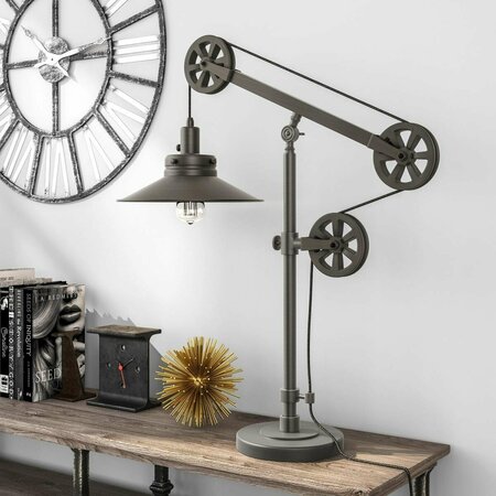 HENN & HART Descartes Wide Brim Aged Steel Table Lamp with Pulley System TL0168